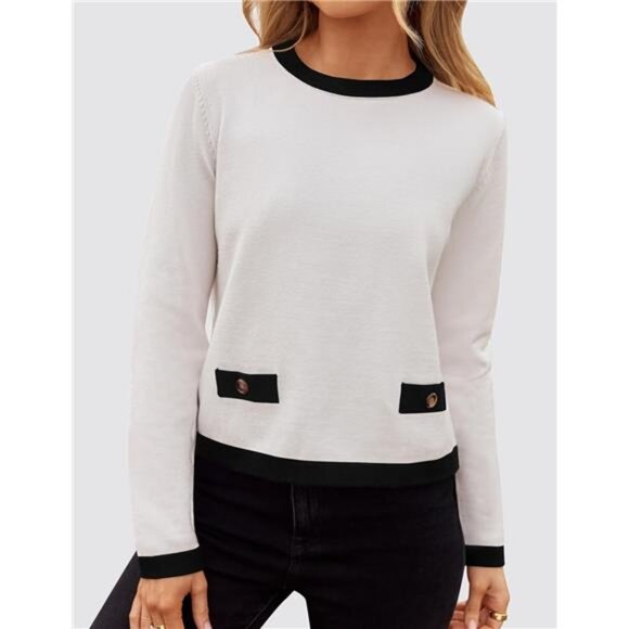 Women's Fall Long Sleeve Crewneck Knit Sweater - Picture 4 of 7